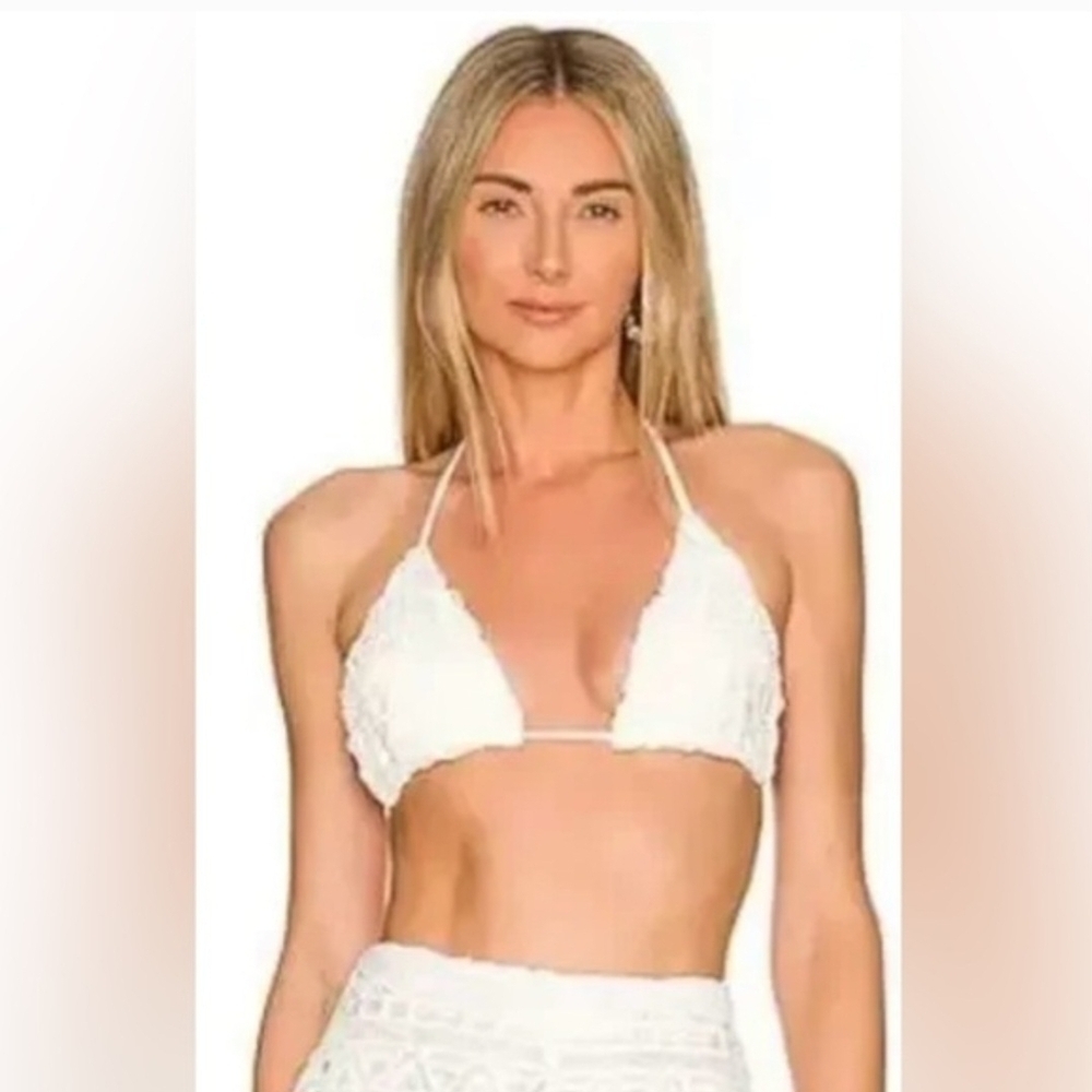 NWT Revolve Rumer White Ines Triangle Crochet String Bikini Top Swimsuit Sz L